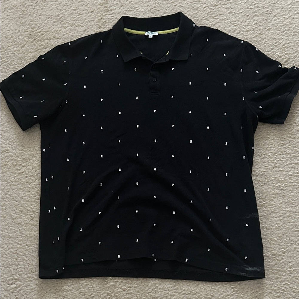 Kenzo Paris All-Over Logo Print Black Polo Shirt XL